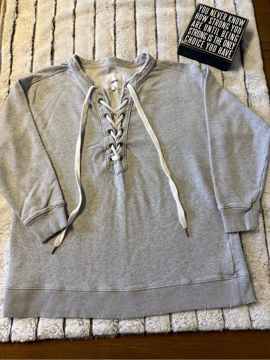 aerie Tops - aerie Light Gray Lace-Up Pullover Sweatshirt
